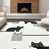 Ultra Soft Area Rug, Non Slip, Stain Resistant, Washable Area Rugs for Living Room, Bedroom, Delightful Stretching Cat Imagery(Black)
