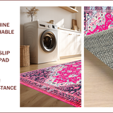Ultra Soft Area Rug, Non Slip, Stain Resistant, Washable Area Rugs for Living Room, Bedroom, Floral Distressed Washable Rug for Kids Bedroom Decor(Red)