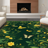 Ultra Soft Area Rug, Non Slip, Stain Resistant, Washable Area Rugs for Living Room, Bedroom, Charming Low-Pile Floral Artwork(Green)