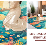 Ultra Soft Area Rug, Non Slip, Stain Resistant, Washable Area Rugs for Living Room, Bedroom, Interactive Ocean-Themed Rug for Learning with Numbers and Shapes(Blue)