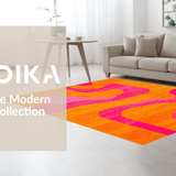 Ultra Soft Area Rug, Non Slip, Stain Resistant, Washable Area Rugs for Living Room, Bedroom, Lively Curvilinear Retro Pattern(Orange)