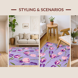 Ultra Soft Area Rug, Non Slip, Stain Resistant, Washable Area Rugs for Living Room, Bedroom, Delicate Lavender Floral Print Ensemble(Purple)