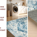 Ultra Soft Area Rug, Non Slip, Stain Resistant, Washable Area Rugs for Living Room, Bedroom, Contemporary Distressed Ogee Style(Blue)