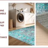Ultra Soft Area Rug, Non Slip, Stain Resistant, Washable Area Rugs for Living Room, Bedroom, Contemporary Teal Floral Elegance(Gray)