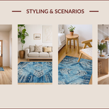 Ultra Soft Area Rug, Non Slip, Stain Resistant, Washable Area Rugs for Living Room, Bedroom, Rustic Neutral Tiled Arrangement(Blue)