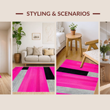 Ultra Soft Area Rug, Non Slip, Stain Resistant, Washable Area Rugs for Living Room, Bedroom, Eye-Catching Urban Geometric Vibe(Pink)