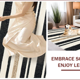 Ultra Soft Area Rug, Non Slip, Stain Resistant, Washable Area Rugs for Living Room, Bedroom, Ivory Black Kitchen Easy-Cleaning Area Rug(White)