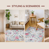 Ultra Soft Area Rug, Non Slip, Stain Resistant, Washable Area Rugs for Living Room, Bedroom, Minimalist Modern Soft Floral Arrangement(Gray)