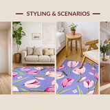 Ultra Soft Area Rug, Non Slip, Stain Resistant, Washable Area Rugs for Living Room, Bedroom, Charming Seasonal Floral Arrangement Style(Purple)