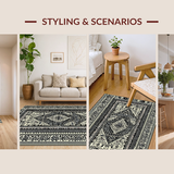 Ultra Soft Area Rug, Non Slip, Stain Resistant, Washable Area Rugs for Living Room, Bedroom, Vibrant Geometric Folk Art(Black)