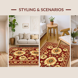 Ultra Soft Area Rug, Non Slip, Stain Resistant, Washable Area Rugs for Living Room, Bedroom, Warm Red Floral Harmony Style(Red)