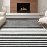 Ultra Soft Area Rug, Non Slip, Stain Resistant, Washable Area Rugs for Living Room, Bedroom, Minimalist Dual Tone Stripe With Handcrafted Layered Lines(Black)