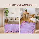 Ultra Soft Area Rug, Non Slip, Stain Resistant, Washable Area Rugs for Living Room, Bedroom, Bright Cheerful Floral Composition(Purple)