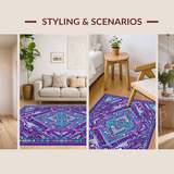 Ultra Soft Area Rug, Non Slip, Stain Resistant, Washable Area Rugs for Living Room, Bedroom, Lively Round Ethnic Weave(Purple)