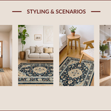 Ultra Soft Area Rug, Non Slip, Stain Resistant, Washable Area Rugs for Living Room, Bedroom, Distressed Vintage Floral Grey Brown Living Room Rug(Blue)