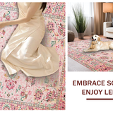 Ultra Soft Area Rug, Non Slip, Stain Resistant, Washable Area Rugs for Living Room, Bedroom, Rustic Light Pink Blossom Style(Pink)