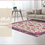 Ultra Soft Area Rug, Non Slip, Stain Resistant, Washable Area Rugs for Living Room, Bedroom, Vibrant Floral Paisley Motif(Beige)