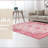 Ultra Soft Area Rug, Non Slip, Stain Resistant, Washable Area Rugs for Living Room, Bedroom, Delicate Pastel Floral Motif(Pink)