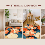 Ultra Soft Area Rug, Non Slip, Stain Resistant, Washable Area Rugs for Living Room, Bedroom, Eclectic Colorful Floral Display(Orange)