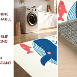 Ultra Soft Area Rug, Non Slip, Stain Resistant, Washable Area Rugs for Living Room, Bedroom, Whimsical Oceanic Creature Design(White)