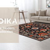 Ultra Soft Area Rug, Non Slip, Stain Resistant, Washable Area Rugs for Living Room, Bedroom, Elegant Black and Red Trellis(Black)