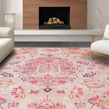 Ultra Soft Area Rug, Non Slip, Stain Resistant, Washable Area Rugs for Living Room, Bedroom, Rustic Textured Damask Style(Pink)