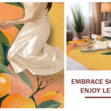 Ultra Soft Area Rug, Non Slip, Stain Resistant, Washable Area Rugs for Living Room, Bedroom, Blush Area Rug Featuring Bright Peach and Vivid Green Pattern(Orange)