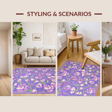 Ultra Soft Area Rug, Non Slip, Stain Resistant, Washable Area Rugs for Living Room, Bedroom, Pastel Spring Garden Motif Design(Purple)