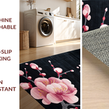 Ultra Soft Area Rug, Non Slip, Stain Resistant, Washable Area Rugs for Living Room, Bedroom, Luxurious Colorful Cherry Petals Design(Black)