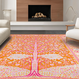 Ultra Soft Area Rug, Non Slip, Stain Resistant, Washable Area Rugs for Living Room, Bedroom, Sophisticated Retro Floral Composition(Orange)