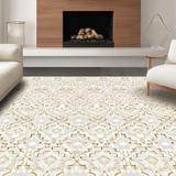 Ultra Soft Area Rug, Non Slip, Stain Resistant, Washable Area Rugs for Living Room, Bedroom, Sophisticated Symmetrical White Tones(Beige)