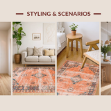 Ultra Soft Area Rug, Non Slip, Stain Resistant, Washable Area Rugs for Living Room, Bedroom, Soft Terracotta Linear Arrangement(Orange)