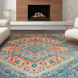 Ultra Soft Area Rug, Non Slip, Stain Resistant, Washable Area Rugs for Living Room, Bedroom, Chic Sky Blue Tiled Aesthetic(Orange)