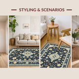 Ultra Soft Area Rug, Non Slip, Stain Resistant, Washable Area Rugs for Living Room, Bedroom, Chic Geometric Floral Arrangement(Blue)