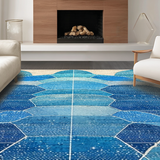 Ultra Soft Area Rug, Non Slip, Stain Resistant, Washable Area Rugs for Living Room, Bedroom, Azure Reef Impression Rug with Abstract Turtle and Flowing Oceanic Lines(Blue)