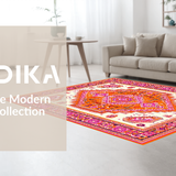 Ultra Soft Area Rug, Non Slip, Stain Resistant, Washable Area Rugs for Living Room, Bedroom, Chic Retro Orange Design Elements(White)