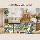 Ultra Soft Area Rug, Non Slip, Stain Resistant, Washable Area Rugs for Living Room, Bedroom, Lively City Grid Exploration Mat(Gray)