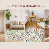 Ultra Soft Area Rug, Non Slip, Stain Resistant, Washable Area Rugs for Living Room, Bedroom, Lively Earth Tone Floral Accents(Ivory)