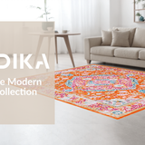 Ultra Soft Area Rug, Non Slip, Stain Resistant, Washable Area Rugs for Living Room, Bedroom, Bright Medallion Design with Cozy Feel(Orange)
