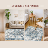 Ultra Soft Area Rug, Non Slip, Stain Resistant, Washable Area Rugs for Living Room, Bedroom, Vintage Floral Grey Aesthetic(White)