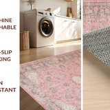 Ultra Soft Area Rug, Non Slip, Stain Resistant, Washable Area Rugs for Living Room, Bedroom, Vintage Floral Boho Elegance(Pink)