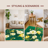 Ultra Soft Area Rug, Non Slip, Stain Resistant, Washable Area Rugs for Living Room, Bedroom, Bright Botanical Artistry Theme(Green)
