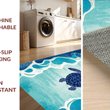 Ultra Soft Area Rug, Non Slip, Stain Resistant, Washable Area Rugs for Living Room, Bedroom, Nautical Harmony Wave Rug with Stylized Turtle and Coastal Shell Patterns(Blue)