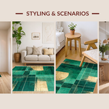 Ultra Soft Area Rug, Non Slip, Stain Resistant, Washable Area Rugs for Living Room, Bedroom, Stylish Layered Textured Elements(Green)