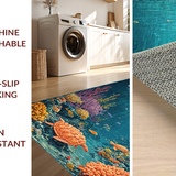 Ultra Soft Area Rug, Non Slip, Stain Resistant, Washable Area Rugs for Living Room, Bedroom, Vibrant Turtle Reef Carpet With Tropical Fish Underwater Paradise Design(Blue)