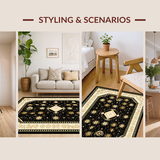 Ultra Soft Area Rug, Non Slip, Stain Resistant, Washable Area Rugs for Living Room, Bedroom, Rustic Gold Geometric Medallion Design(Black)