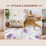 Ultra Soft Area Rug, Non Slip, Stain Resistant, Washable Area Rugs for Living Room, Bedroom, Whimsical Purple Garden Design(Gray)