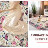 Ultra Soft Area Rug, Non Slip, Stain Resistant, Washable Area Rugs for Living Room, Bedroom, Elegant Butterfly Floral Arrangement(Beige)