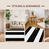 Ultra Soft Area Rug, Non Slip, Stain Resistant, Washable Area Rugs for Living Room, Bedroom, Rustic Two-Tone Symmetrical Design(Black)