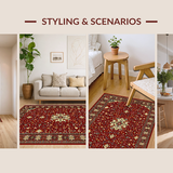 Ultra Soft Area Rug, Non Slip, Stain Resistant, Washable Area Rugs for Living Room, Bedroom, Timeless Antique Medallion Aesthetic(Red)